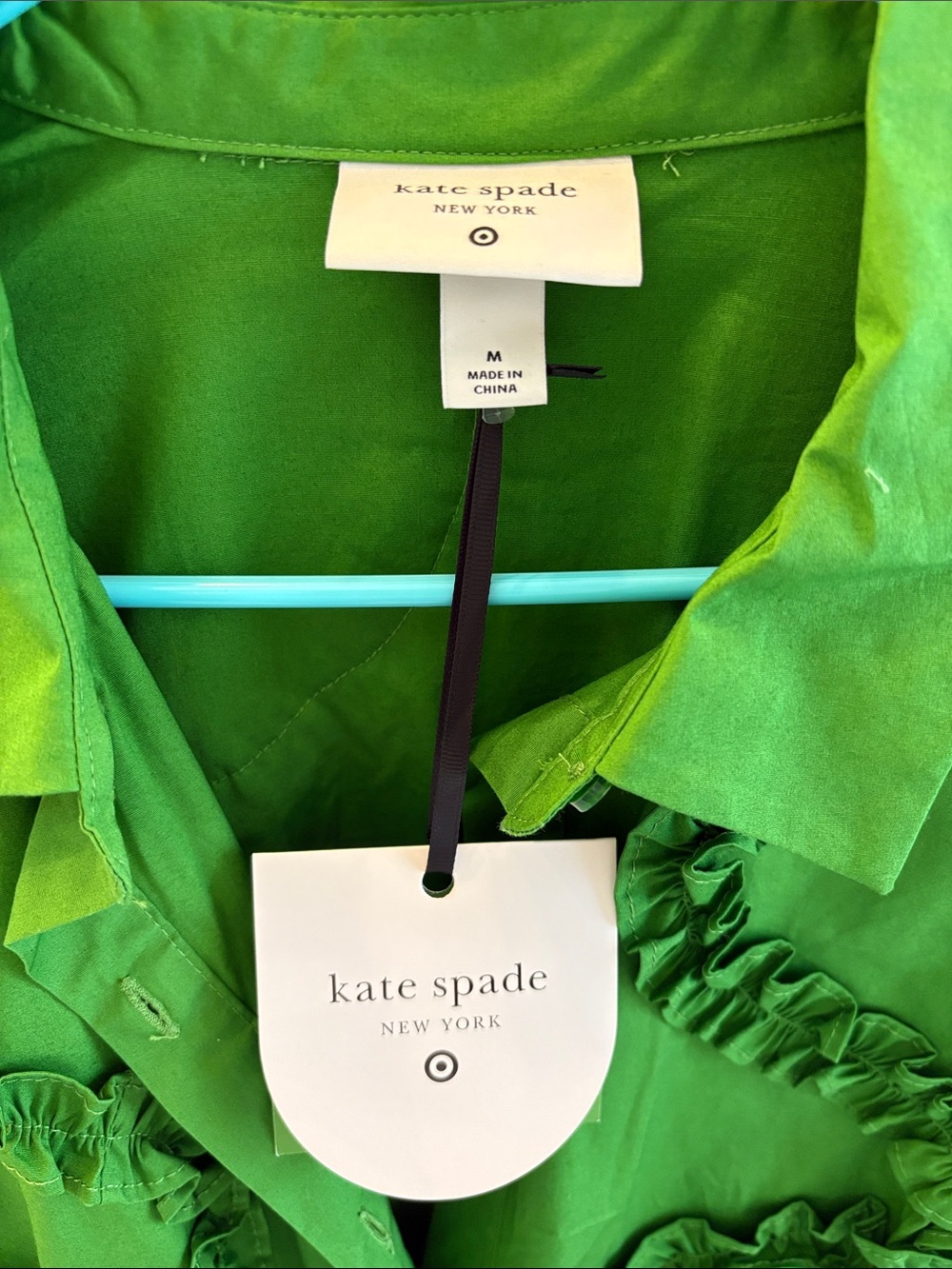 NWT kate spade x Target Bright Green Ruffle-Trim Midi Shirt Dress - Picture 3 of 4